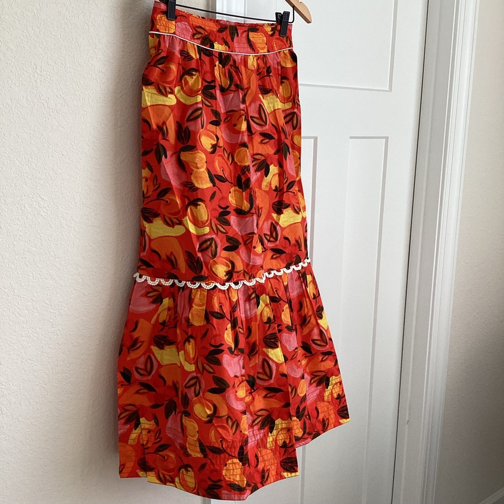 🍊FARM Rio Tiered Midi Skirt Flare Hem New XL Printed Orange Fruit Anthropologie - Picture 12 of 15